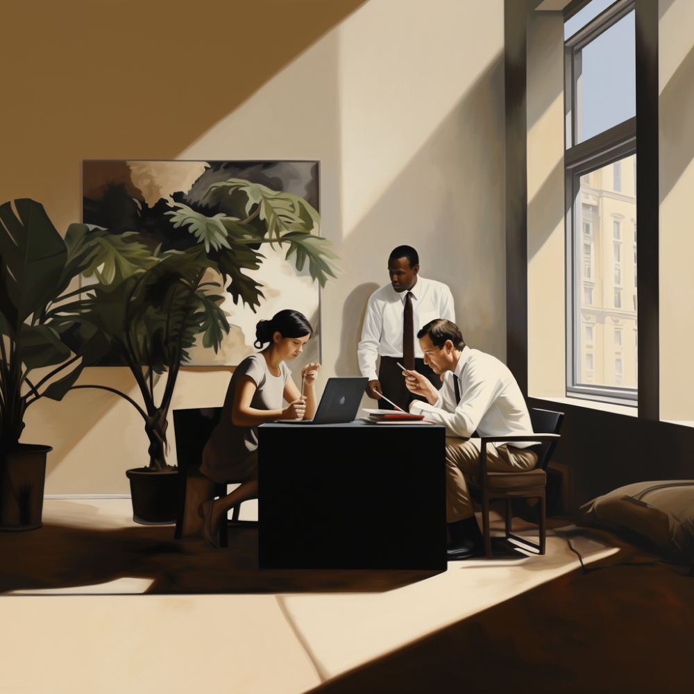 Group of professionals in a modern office setting